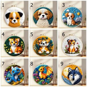 Wolf Dragon Wild Animal DIY Needle Felting Craft Kit New year Gift with 8 inch Embroidery Hoop Art Easy for Beginner