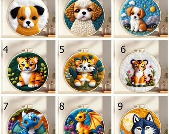 Wolf Dragon Wild Animal DIY Needle Felting Craft Kit New year Gift with 8 inch Embroidery Hoop Art Easy for Beginner