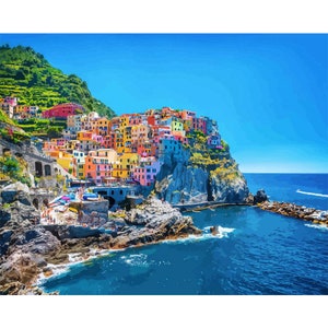 Cinque Terre Paint By Number Kit, DIY Painting Kit, Painting On Canvas, Color By Number, Oil Painting Scenery Painting