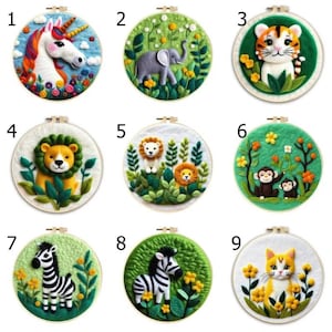 Unicorn Lion Wild Animal DIY Needle Felting Craft Kit New year Gift with 8 inch Embroidery Hoop Art Easy for Beginner
