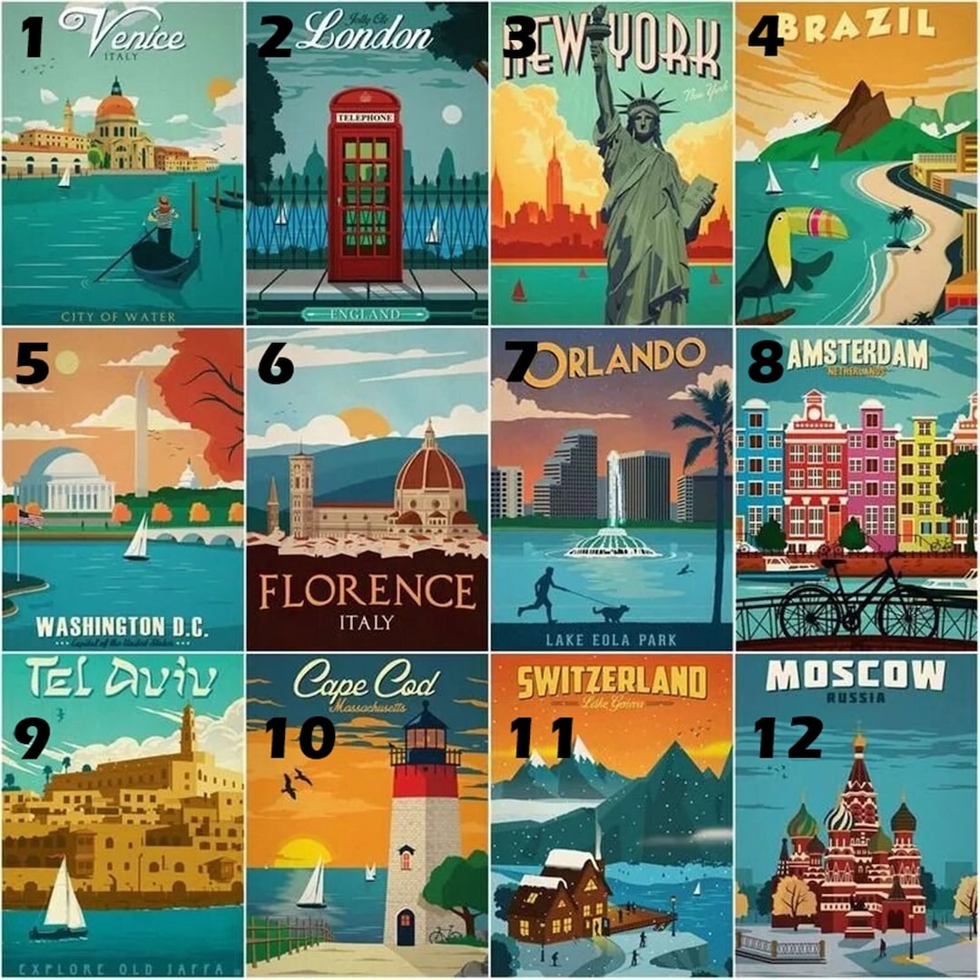 City Travel Poster Paint by Number Kit, DIY Painting Kit, Painting on