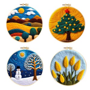 Christmas Mountain Tree DIY Needle Felting Craft Kit New year Gift with 8 inch Embroidery Hoop Art Easy for Beginner