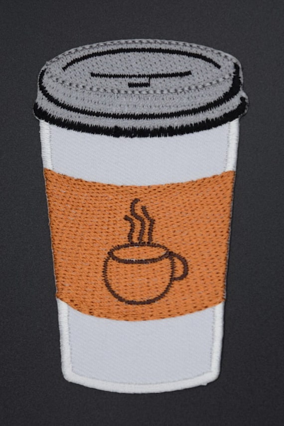 Brown Cup//Saucer Iron on Applique//Embroidered Patch Coffee//Espresso//Latte