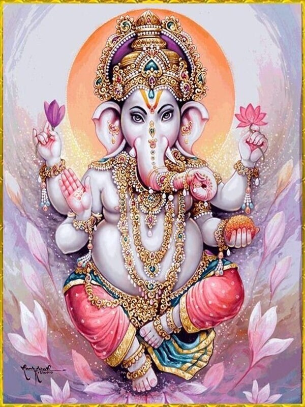 5D DIY Diamond Painting Kit Full Drill, Hindu Ganesha Religion Mosaic Diamond Kit, Full Drill Square Round