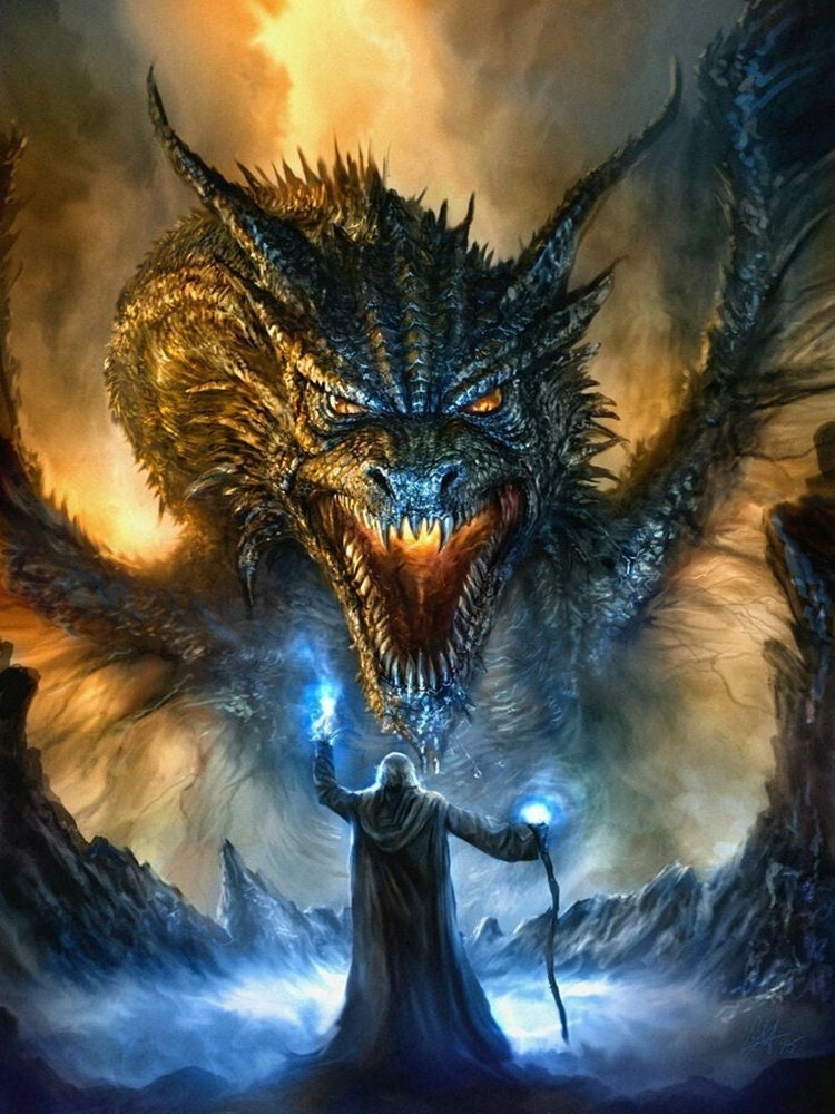 RMSGOZO 12 X 12 Inch Handsome Ancient Dragon Diamond Painting for Adults -  Sunset Cave Entrance, Full Drill Crystal Rhinestone Embroidery Craft Kits