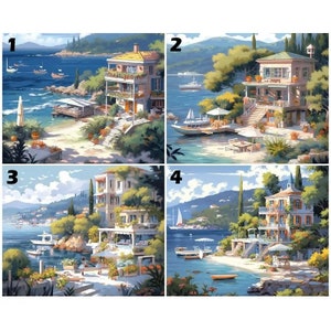 Mediterranean Seascape Paint By Number Kit, DIY Painting Kit, Painting On Canvas, Color By Number, Oil Painting Scenery Painting