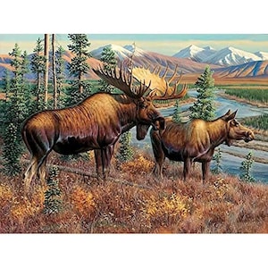 Majestic Moose in the Wild Paint By Number Kit, DIY Painting Kit, Painting On Canvas, Color By Number, Oil Painting Scenery Painting