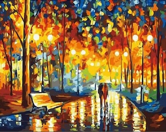Colorful Rainy Street Paint By Number Kit, DIY Painting Kit, Painting On Canvas, Color By Number, Oil Painting Scenery Painting
