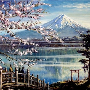 5D DIY Diamond Painting Kit Full Drill, Mt Fuji Japan Landscape Mosaic Diamond Kit, Full Drill Square Round
