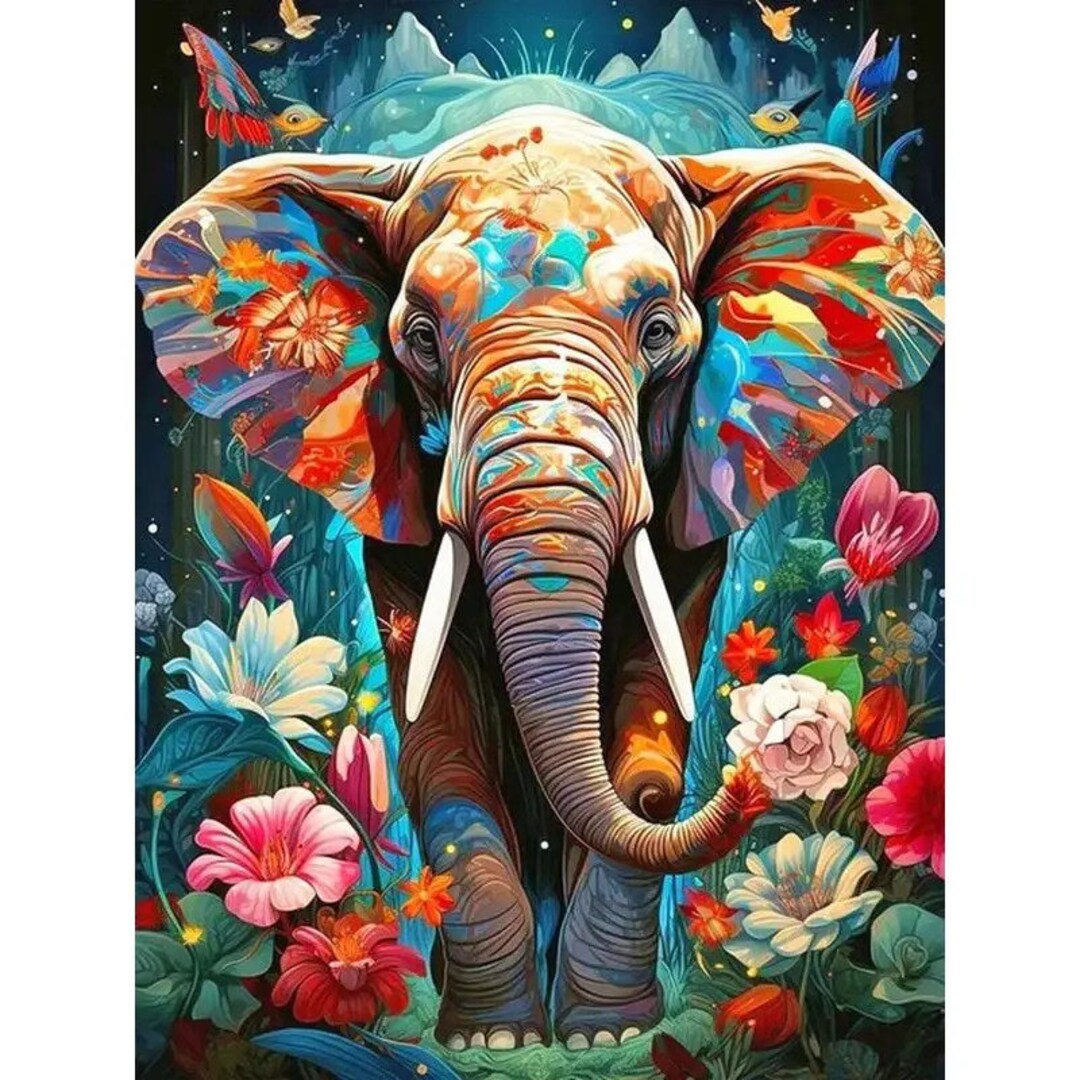 Colorful Elephant Paint by Number Kit, DIY Painting Kit, Painting on