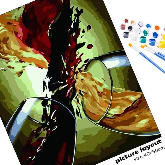 Kit di pittura per numero di bicchieri da vino, kit di pittura fai da te, pittura su tela, colore per numero, pittura a olio di paesaggi - Italia