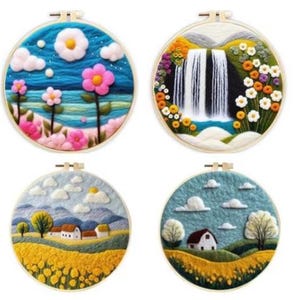Flower House DIY Needle Felting Craft Kit New year Gift with 8 inch Embroidery Hoop Art Easy for Beginner