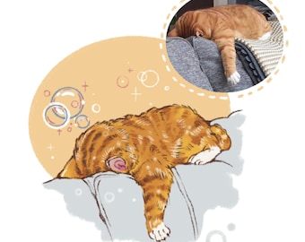 Cute digital cartoon pet commission art gift ,custom animal portrait, cute cat animal portrait, pet painting
