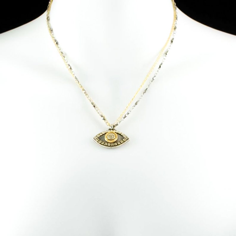 Sterling Silver Evil Eye Necklace With Clear CZ Crystal - 925 Silver Protection Pendant