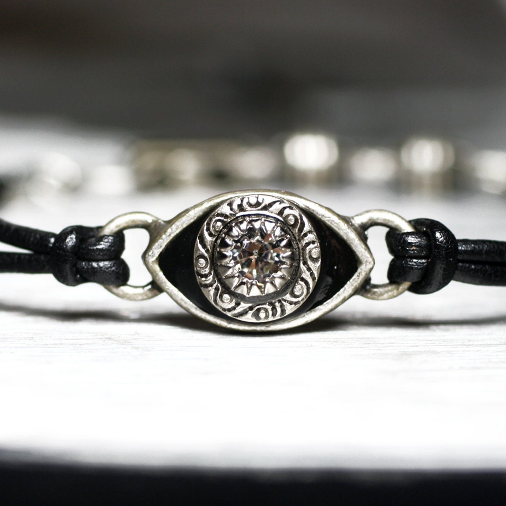 Black Evil Eye Charm Bracelet Black Leather Bracelet With a Etsy