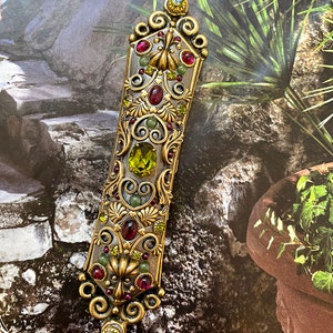 Handmade Peridot & Garnet Mezuzah by Michal Golan. Jewish Home Decor and Blessing. Decorative Mezuzah case comes with scroll and nails