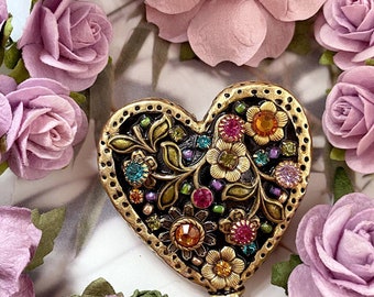 Handmade Michal Golan Midnight Garden Heart Pin