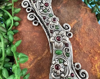 Michal Golan Unique Garnet & Green Handmade Mezuzah w. Crystals and Glass / Jewish Home Blessing / Hanukkah Gift Ideas