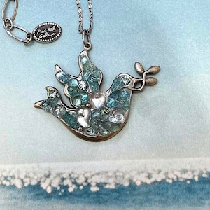 Michal Golan Aquamarine Crystal Dove with Olive Branch Necklace