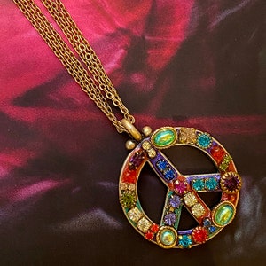 Michal Golan Multicolor Crystal Mosaic Peace Sign Necklace / Handmade in NYC with Genuine Swarovski Crystals