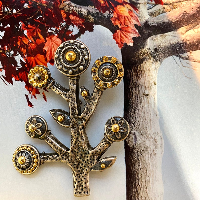 Handmade Silver and Gold Tree of Life Pin. Spiritual and Unique Brooch image 3