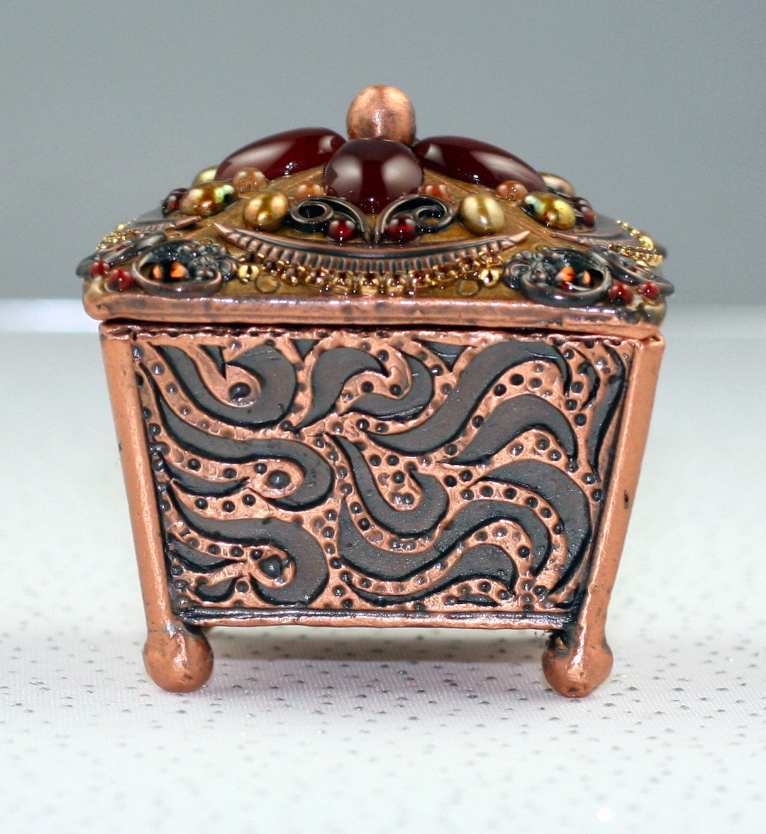 Small Copper Gift Box With Carnelian and Freshwater Pearls. A Great