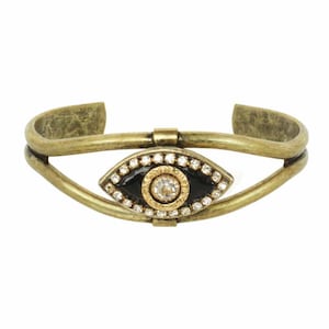 Evil Eye Cuff Bracelet in Black and Gold with Swarovski Crystals Handmade by Michal Golan / One size fits all