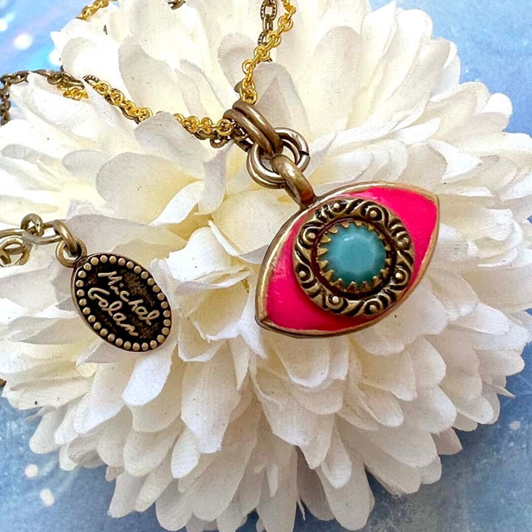 Michal Golan Medium Pink and Turquoise Evil Eye Necklace