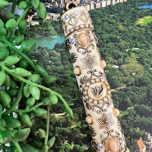 Riverstone and Gold Mezuzah. Unique Handmade Jewish Home Decor. Perfect Bat Mitzvah or Birthday Gift