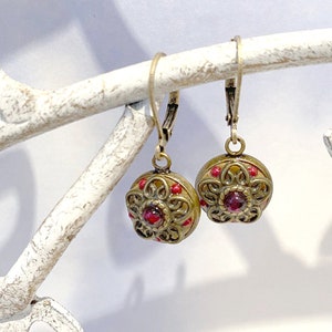 Michal Golan Antique Inspired Garnet and Gold Dangling Earrings