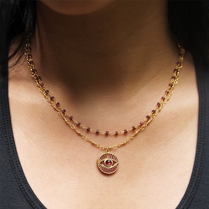 New Eye Garnet Layered Necklace image 1