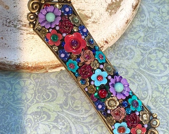 Tropisch Bloemenkristal Mezuzah. Unieke handgemaakte Joodse home decor. Perfecte Bat Mitswa of verjaardagscadeau