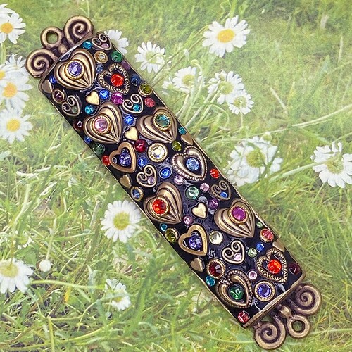 Black and Gold Crystal Heart Mezuzah. Unique Handmade Jewish Etsy