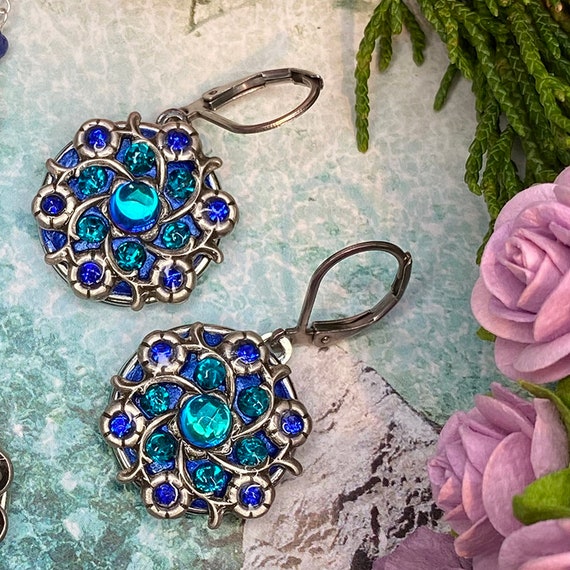 Michal Golan Cerulean Bloom Earrings Handmade in NYC Swarovski