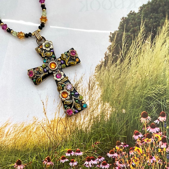 Floral cross deals necklace