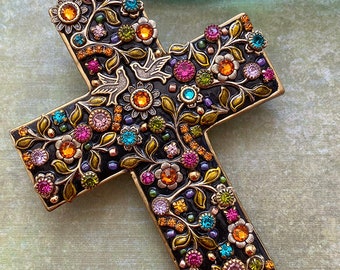 Midnight Garden Wall Cross. Handmade in NYC with Swarovski Crystals