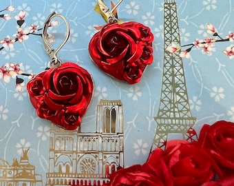 Michal Golan Red Rose Heart Earring