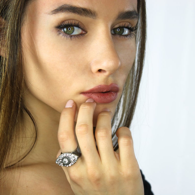 Glamorous Crystal Evil Eye Ring / Swarovski Crystal Cocktail Etsy