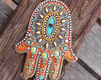 Coral and Turquoise Wall Hamsa