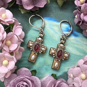 Michal Golan Antique Garnet Cross Earrings