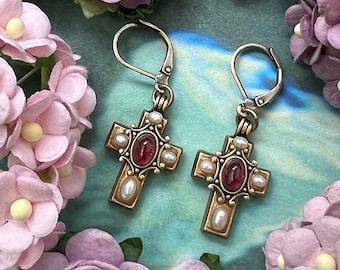 Michal Golan Antique Garnet Cross Earrings