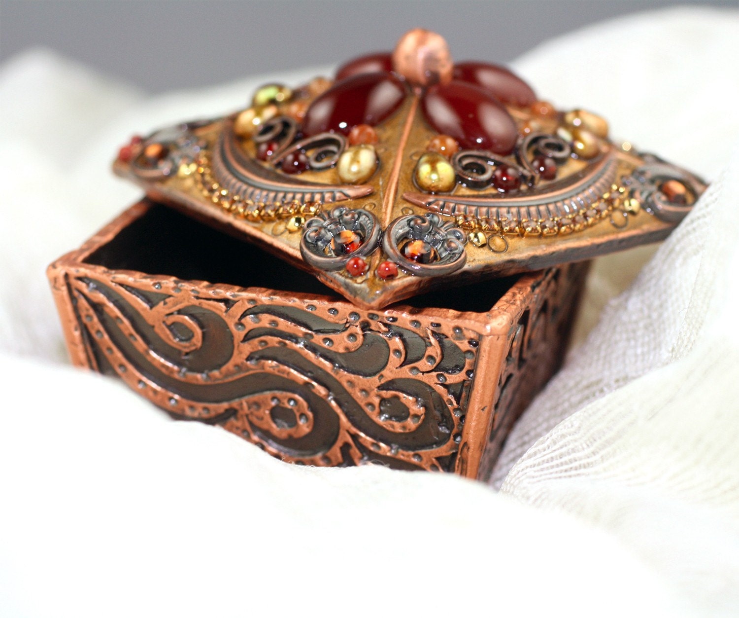 Small Copper Gift Box With Carnelian and Freshwater Pearls. A Etsy