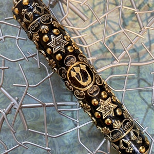 Black and Gold Star of David Mezuzah. Unique Handmade Jewish Home Decor. Perfect Bat Mitzvah or Birthday Gift