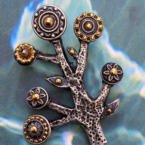 Handmade Silver and Gold Tree of Life Pin. Spiritual and Unique Brooch image 1