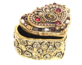 Michal Golan Garnet &Abalone Heart Jewelry Box, handgemaakt in onze NYC Studio, verguld in 24k goud