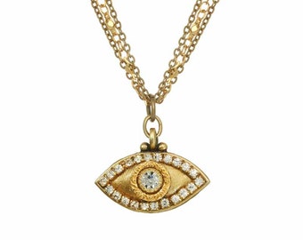 24K Gold Evil Eye necklace w. Swarovski crystals / As seen on Melissa Gorga (RHONJ) & Christina Milian / Handcrafted in NYC