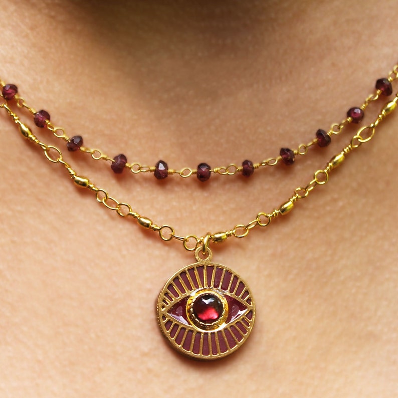 New Eye Garnet Layered Necklace image 2