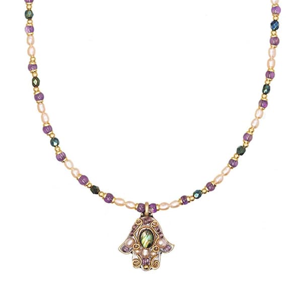 Abalone & Amethyst Hamsa Necklace Abalone & Amethyst Hamsa Necklace