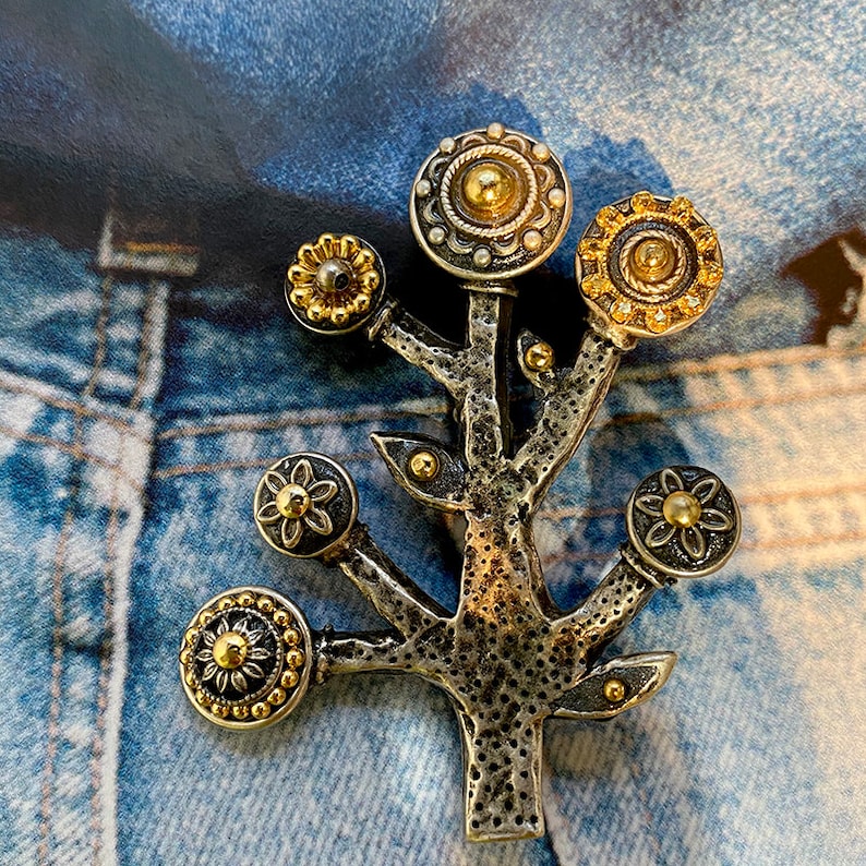 Handmade Silver and Gold Tree of Life Pin Spiritual and Unique Brooch