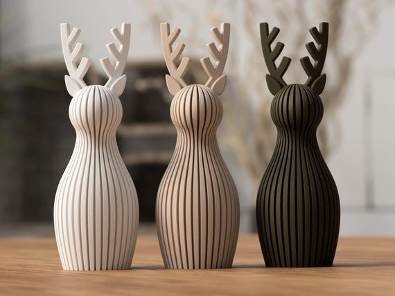 Weihnachts Rentier-Deko – 3D-gedruckt | Skandinavischer Weihnachtsstil | Moderne Winterdekoration | Weihnachtsdeko